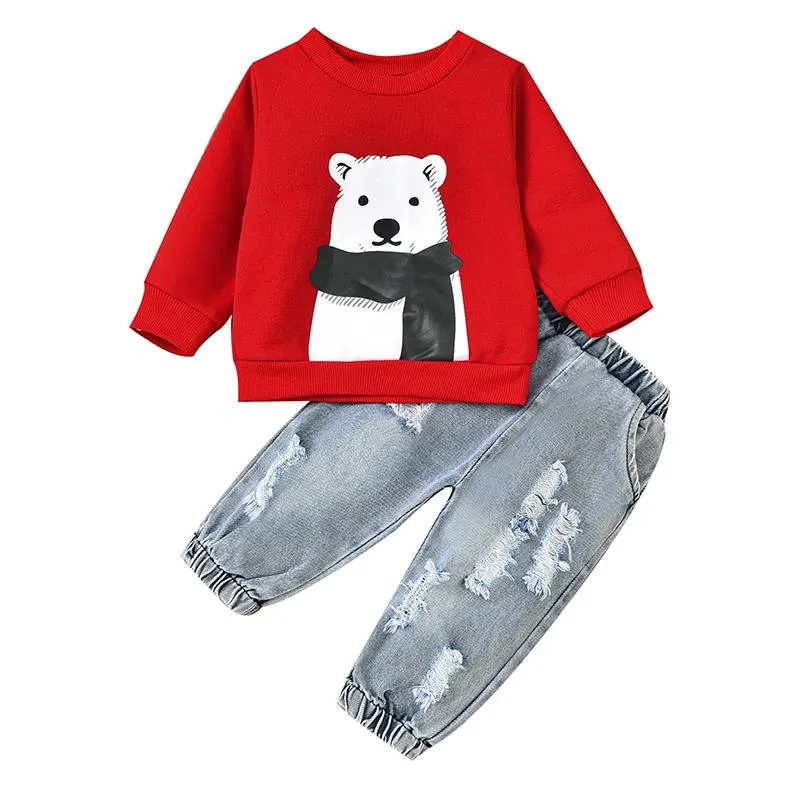 Set di abbigliamento set unisex baby trackuit 2 pezzi per orso stampa a maniche lunghe a maniche lunghe a manica casual outfit per jeans casual per bambini per bambini 3-24mclothi