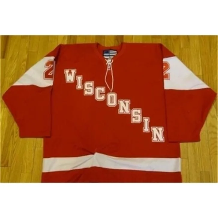 Chen37 C26 تخصيص Nik1 Tage Jamie McBain المستخدمة Univeristy من Wisconsin Hockey Jerseys التطريز مخيط أو مخصص أي اسم أو رقم الرجعية Jersey