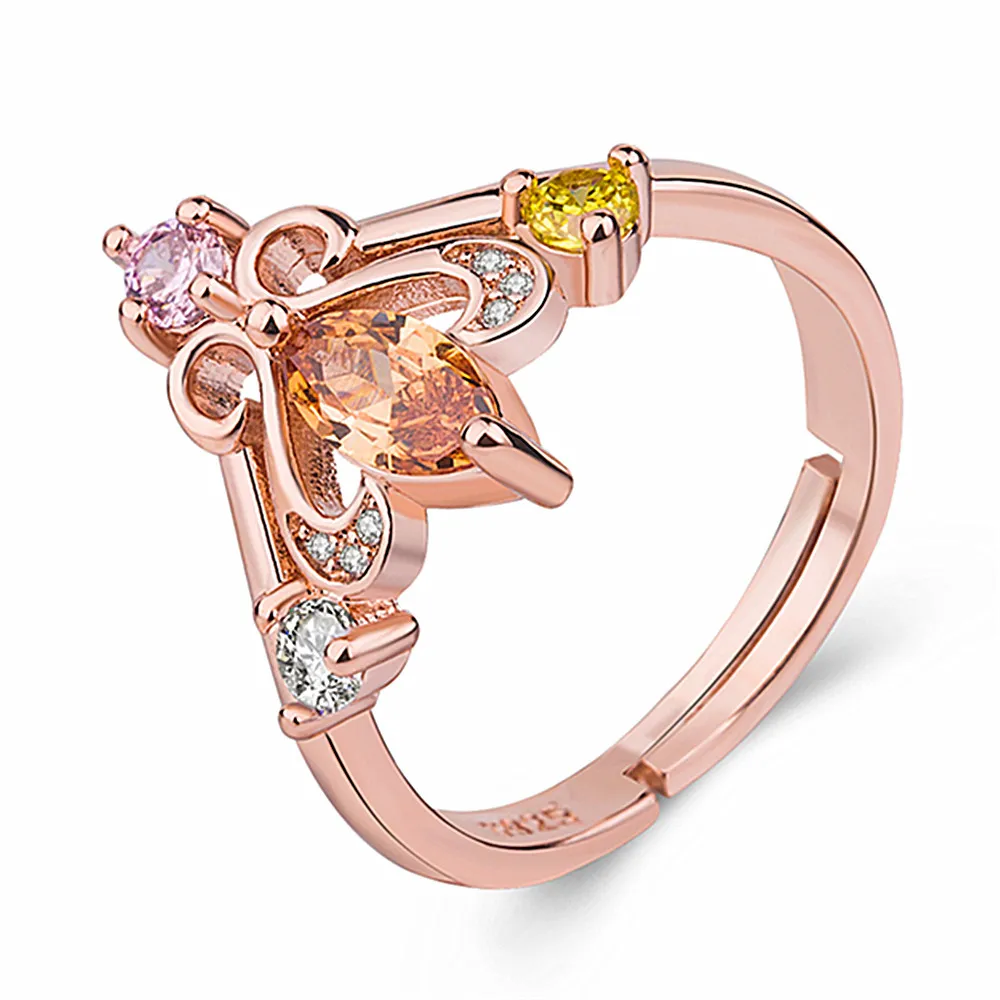 Luksusowe pierścionki dla kobiet dziewczyna biżuteria różowe złoto srebrne pierścionki z kryształowym palcem cyrkon
