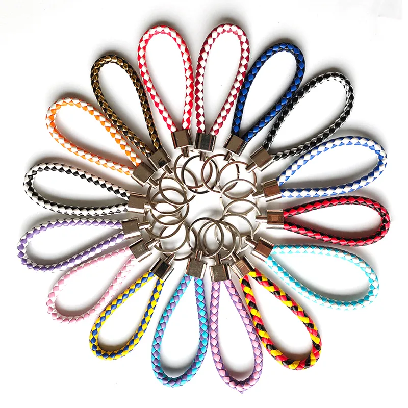 76 색 가죽 키 체인 패션 짠 꼰 키 체인 열쇠 고리 수하물 장식 펜던트 DIY 파티 선물 공급