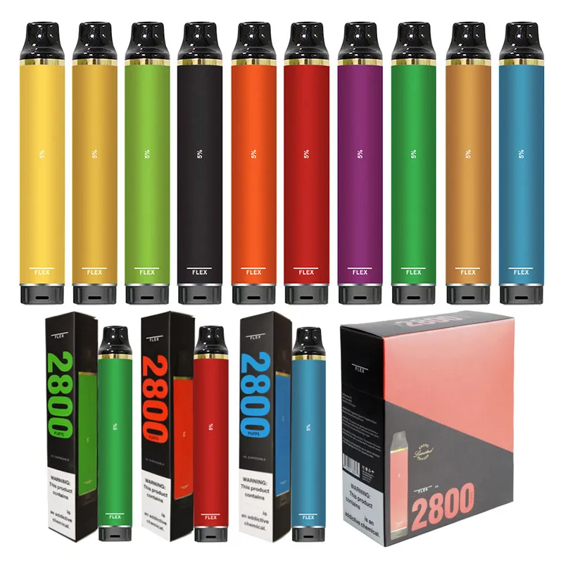 Factory outlet Puff Flex 2800 puffs disposable Vape cigarette 850mah battery pre-filled 8.5ml vaporizer 20 colors in stock
