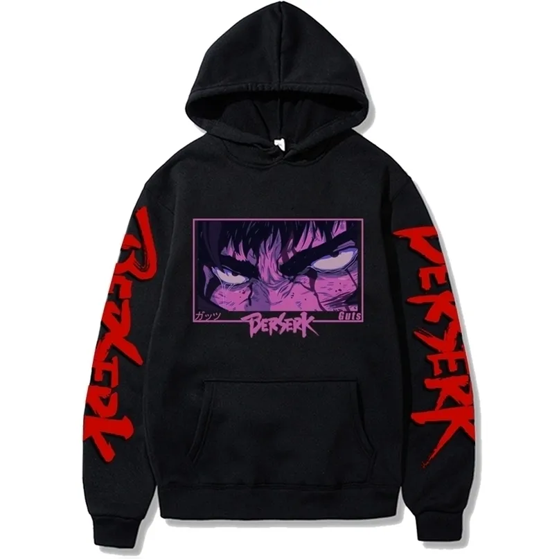 Japan Anime Berserk Harajuku Guts Eyes Manga Hoodies Sweatshirt Gothic Winter Pullover Fashion Long Sleeve Men Black Sweatshirt 220813