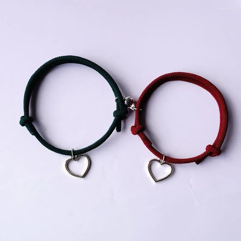 Charm Bracelets Couple For Women Men Hollow Heart Rope Braided Long Distance Magnetic Bracelet Friendship Lover JewelryCharm Inte22