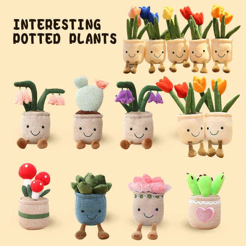 About Cm Funny Potted Plants Series Plush Toys Lifelike Tulip Succulent Mushroom Bluebell Flower Pillow Stuffed Soft Dolls J220704