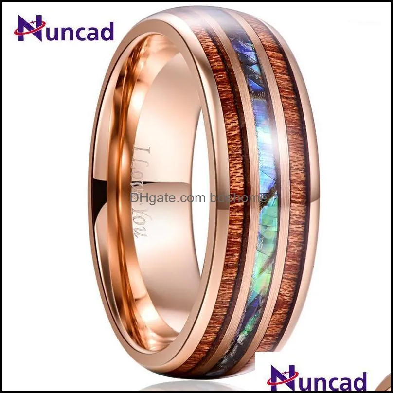 Wedding Rings Jewelry Engagement Anniversary Gift 8Mm Width 2.M Thick Plated Rose Gold Inlay Acacia And Abalone Shell Tungsten Steel Ring1 D