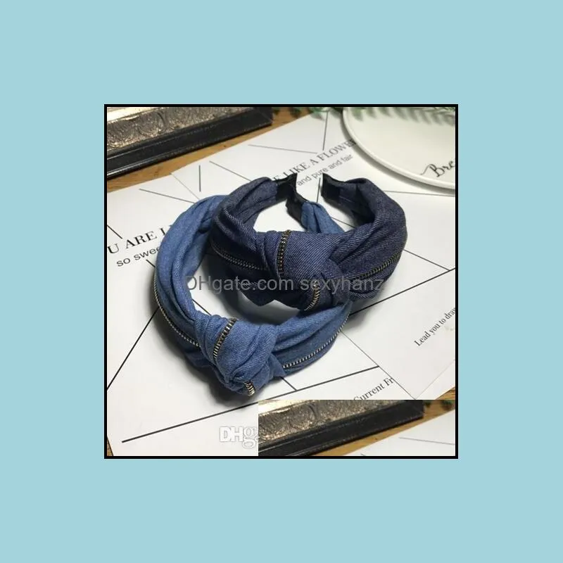 New fashion boutique hair accessories women`s denim zipper bow headband middle knot knot headband hair band wild headdress girl