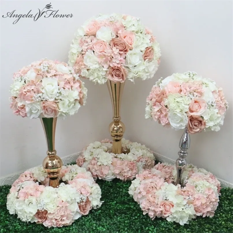35/40/50 Artificial Flower Table Centerpiece Wreath Party Wedding Backdrop Decor Road Lead Floral Ball Rose Hortensea Gypsophila 220406
