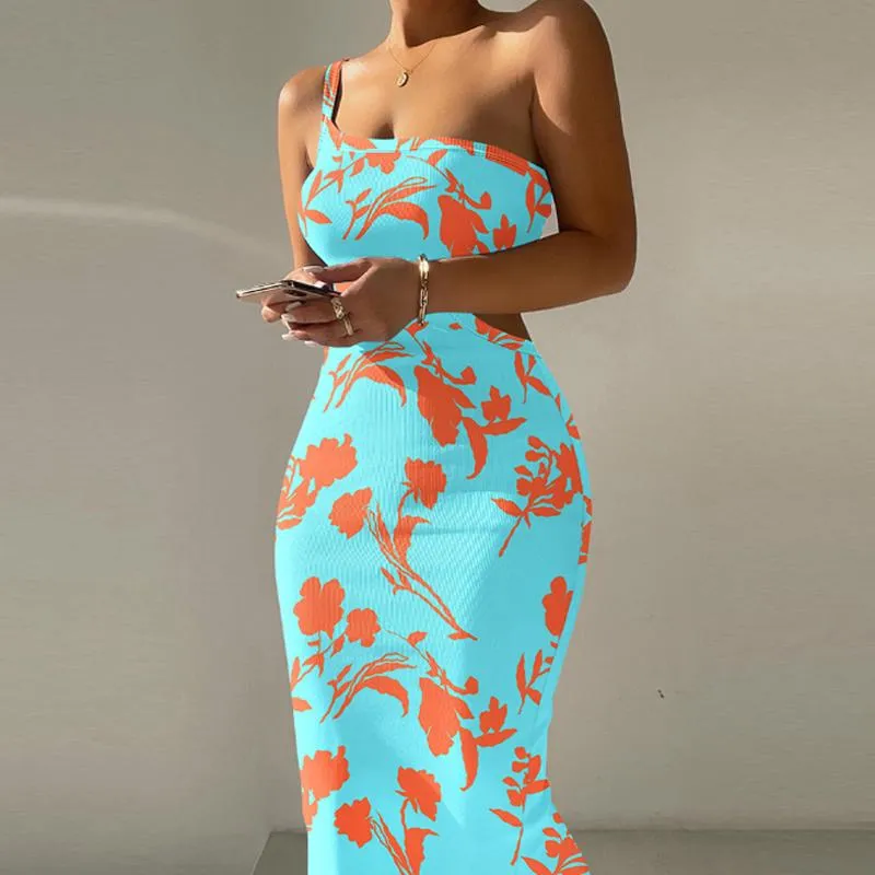 Casual One Shoulder Pit Print Skinny Strapless Dress