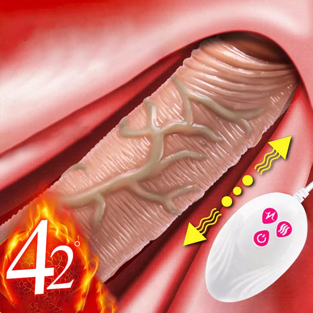 Masaje telescópico vibrar empuje consolador realista masturbación femenina con taza de succión calefacción pene control polla para mujeres