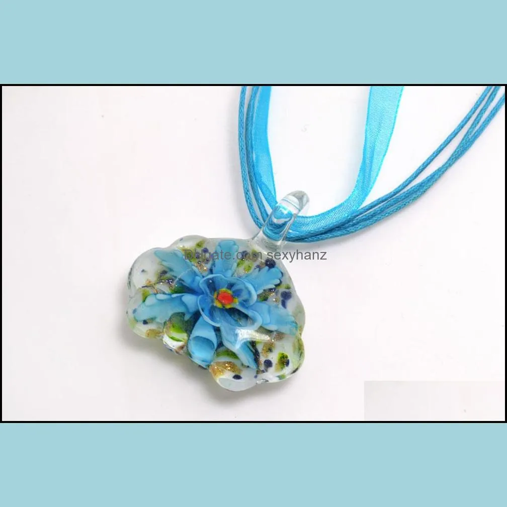 6color with flowers inside lampwork murano handmade glass pendants necklaces for ladies jewellery gift mixed color