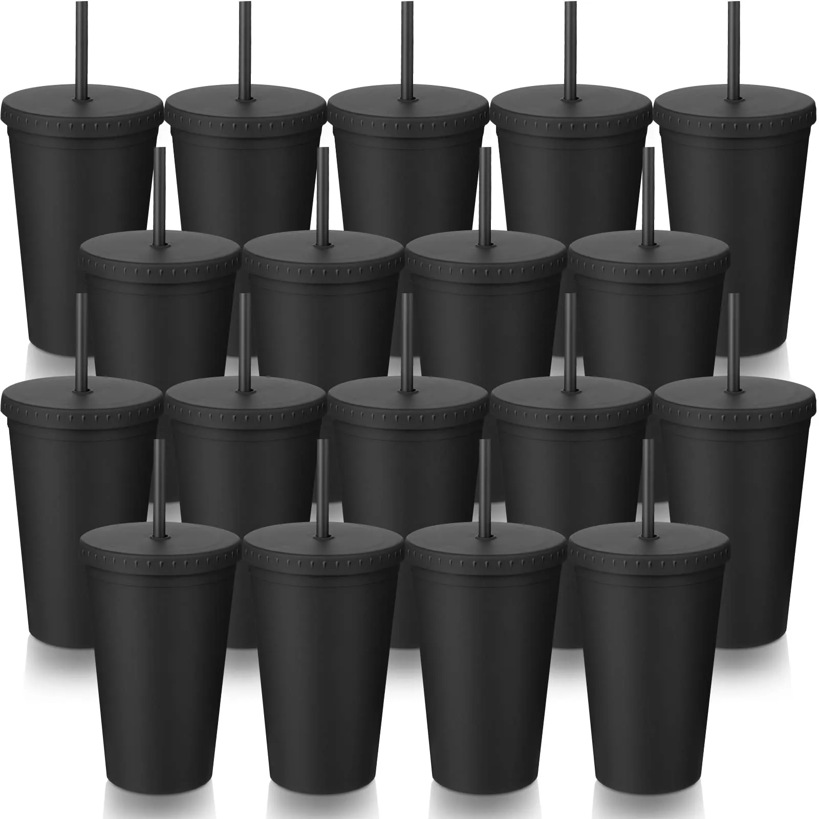 Mugs Tumblers With Sts And Lids Plastic St Cups 16oz Reusable For Adts Kids Water Coffee Milk Smoothie Black