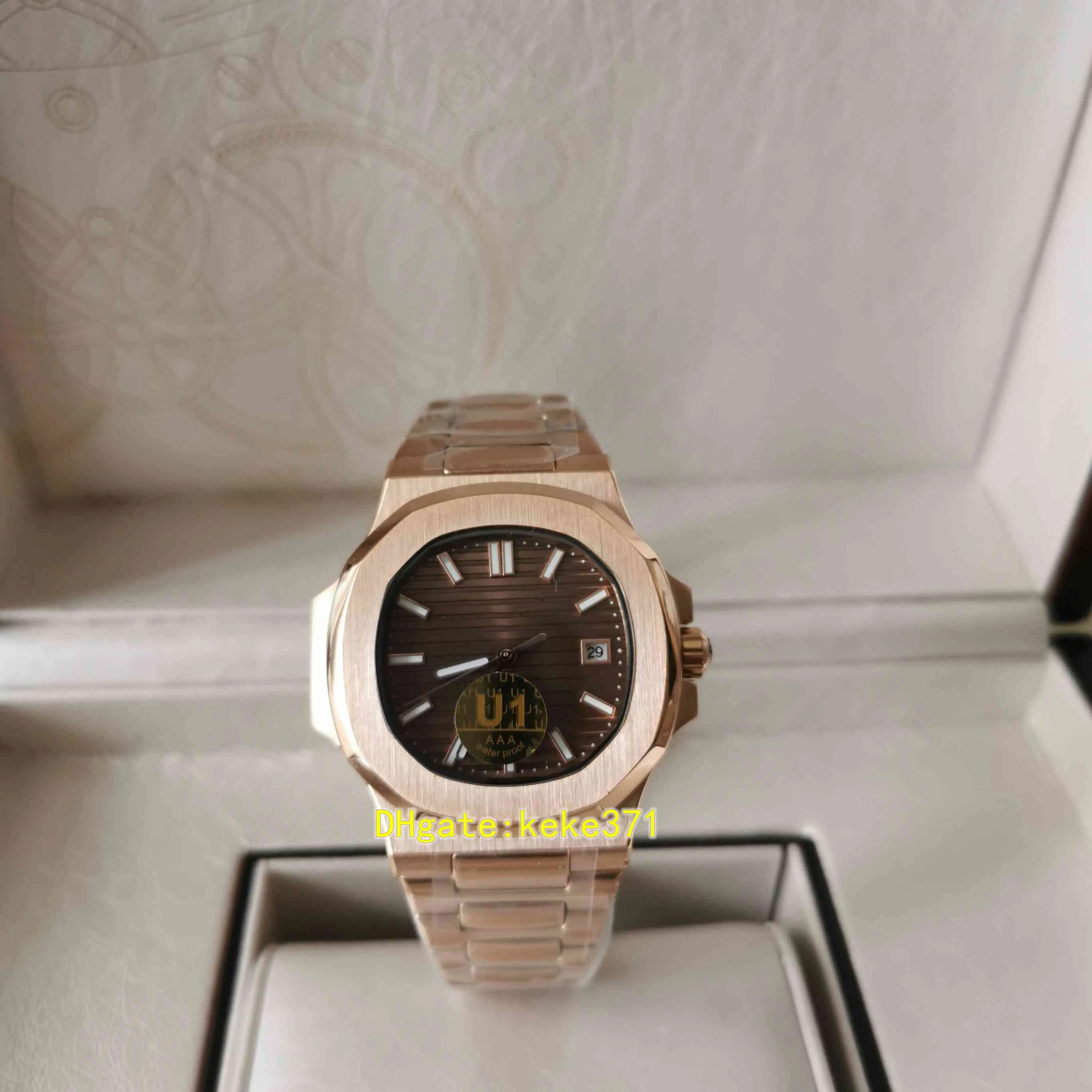 U1F Mężczyźni Watch 5711/1R-001 5711 40 mm Rose Gold Brown Mechaniczne automatyczne przezroczyste zegarki męskie zegarki na rękę z oryginalnymi papierami do pudełka