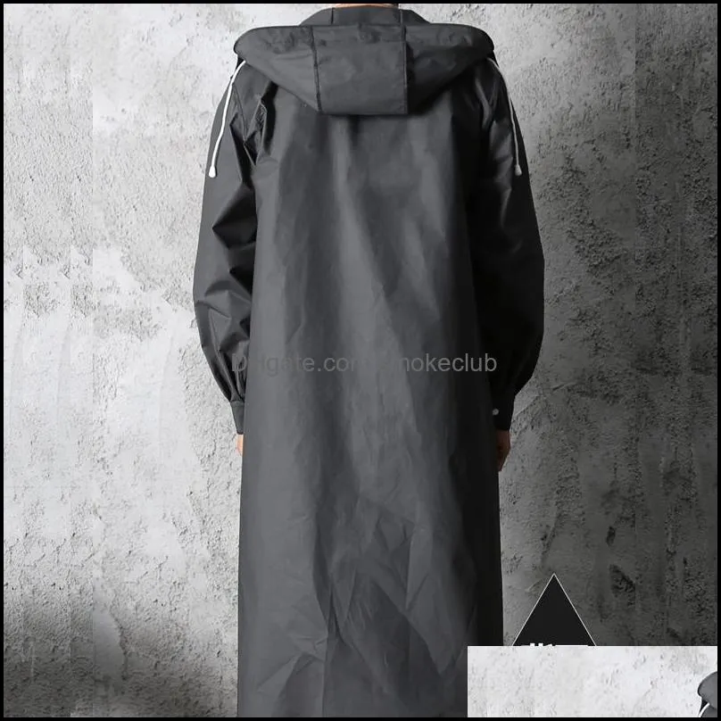 black fashion adult waterproof long men women raincoat hooded for big boy girl travel fishing climbing cycling 220217