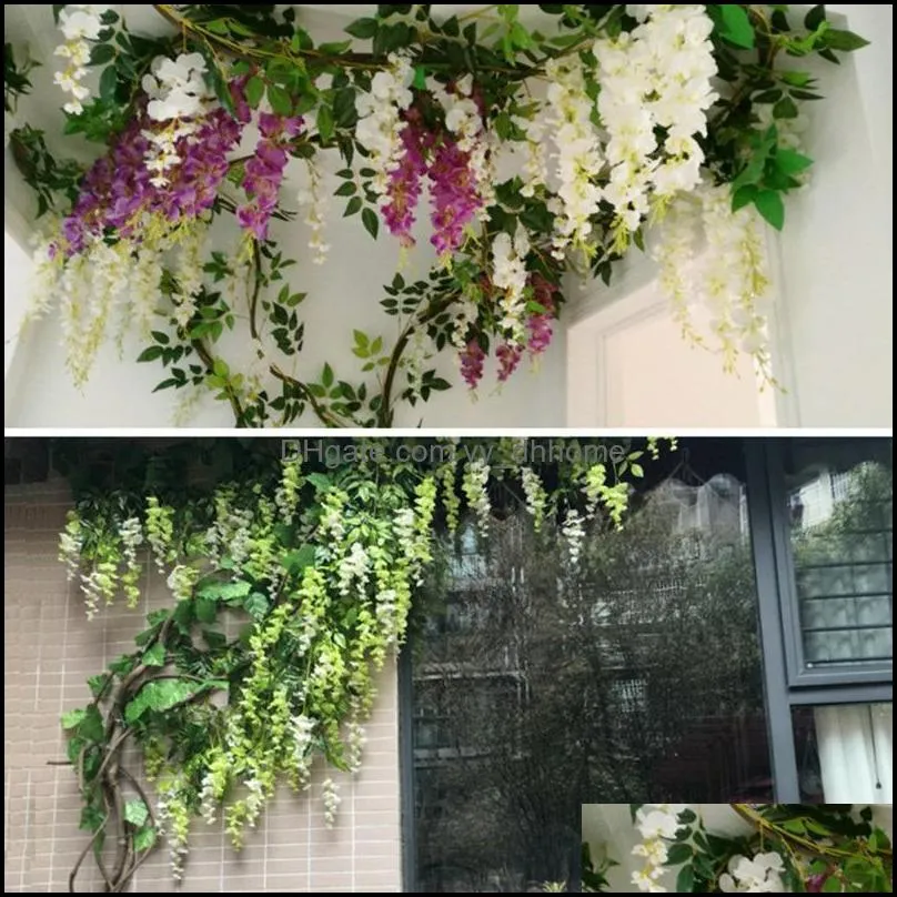 Decorative Flowers & Wreaths Wisteria Artificial String Hanging 2M Vine Garland Wedding Arch Decoration Fake Plants Foliage Rattan Ivy