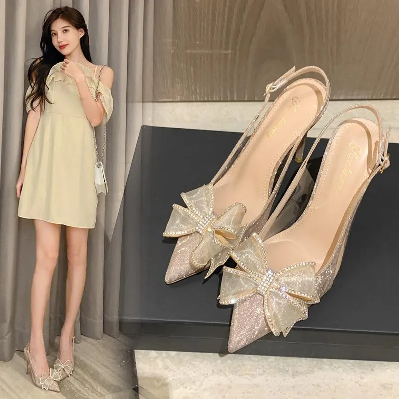 Сандалии Женская мода Сексуальная Стилетто заостренные золотые высокие каблуки свадебные туфли серебряная блестящая каблук -каблук пуст