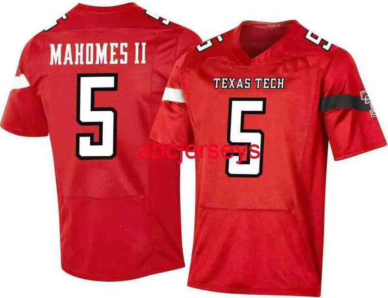 Mit Texas Tech Patrick Mahomes # 5 cucita personalizzata maglia rossa uomo donna maglia da calcio giovanile XS-6XL