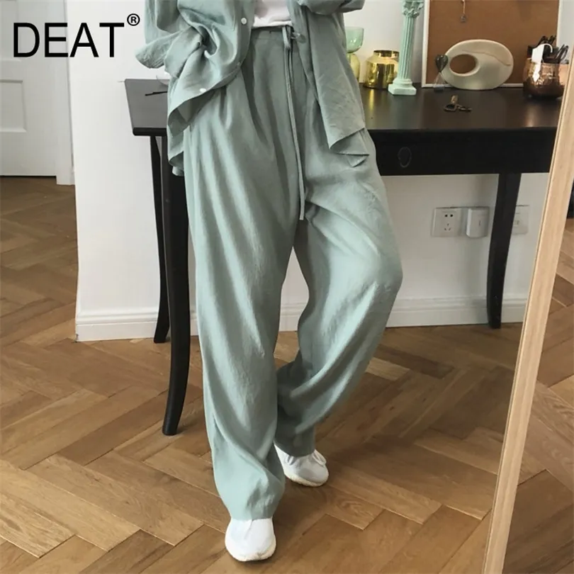 DEAT NY SPORE SOMMER SOLID FÄRG HÖG Midja LACEUP WIDE LEB Pant Korea Loose Casual byxa PE020 201012