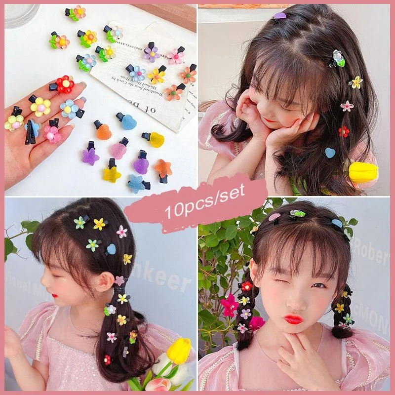 ملحقات الشعر 10pcs mini acrylic flower star heart clips hairgrip hairpins girls bins leadloy