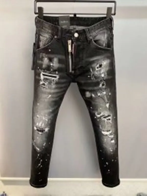 2022 Neue Herren Jeans Loch Hellblau Dunkelgrau Italien Marke Mann Lange Hosen Hosen Streetwear Denim Skinny Slim Straight Biker Jean für D2 Top Qualität Größe 28-38 9856