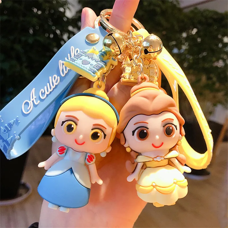 Cartoon Princess Keychain Castle Straps Anime PVC Doll Car Bag Wallet Pendant