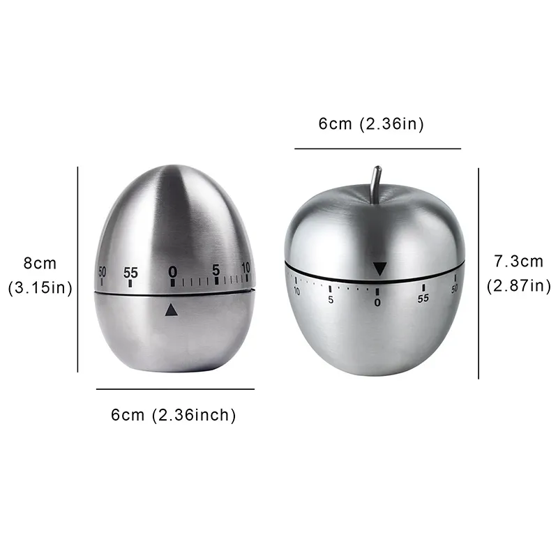 Egg Apple Shape Kitchen Timer Desktop Rostfritt stål Mekaniska timers 60 minuter Nedräkning Tid Larmräkning Matnadschef ZL0799 Högsta kvalitet