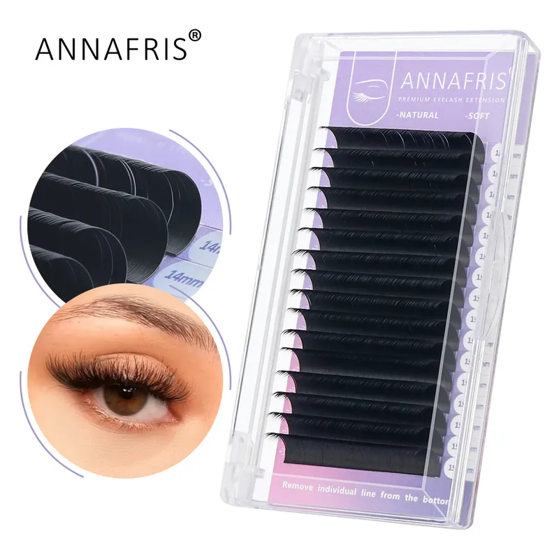 ANNAFRIS Eyelash Extension C D Curl Individual Supplie Volume Faux Mink Lashes Natural Premium Matte Black 16rows Tray Maquiagem 220524