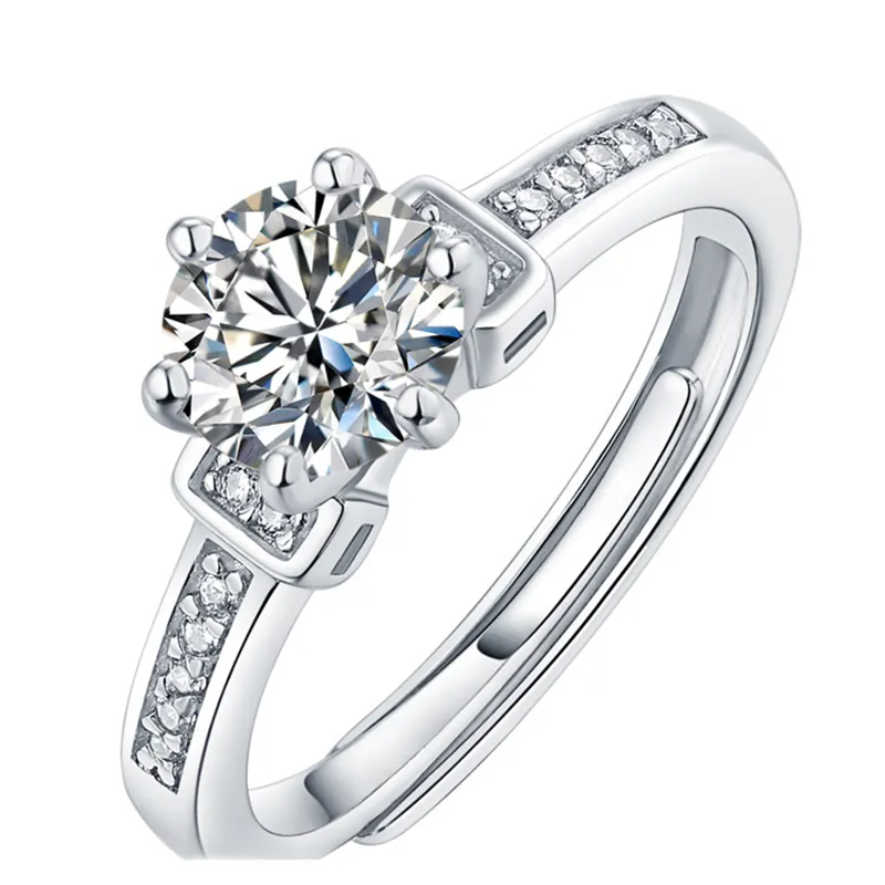 Classic 6 Prong Moissanite Diamond noivado Ring Graduado Stones promessa Jóias de casamento de prata esterlina de Sterling Sterling