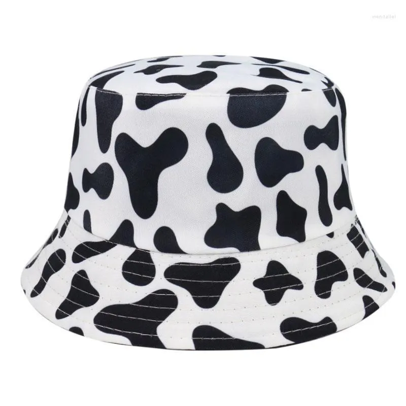 Berets Cow Reversible Black White Panda Zebra Pattern Bucket Hats Fisherman Caps For Women Summer Double Side HatBerets Wend22