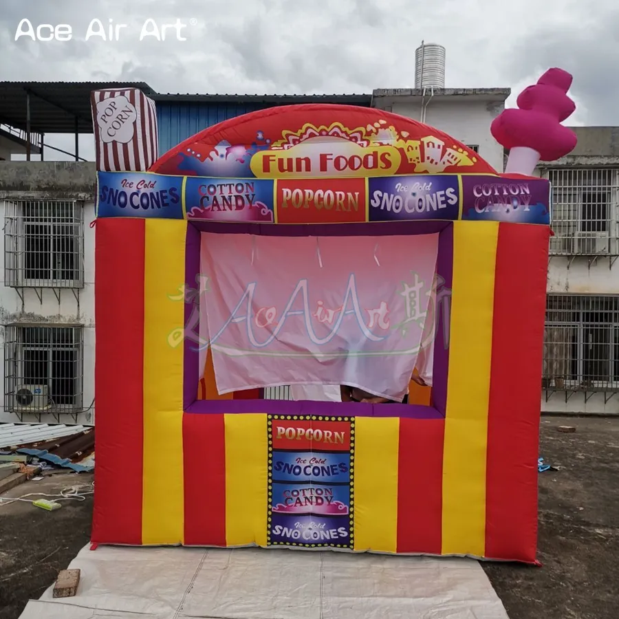 2022 Booth de alimentos infláveis ​​Carnaval Shop Shop Inflatbale Booth Stalls Stolls Station Candy Floss para o Dia da Criança