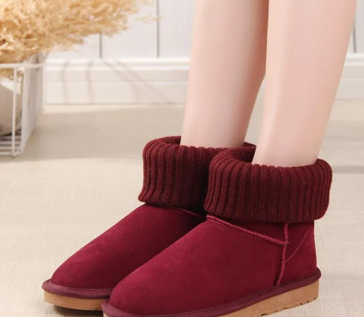 Hot sell women snow boots Soft comfortable Cashmere knitting and sheepskin fur combination keep warm boot Birthday Christmas gifts