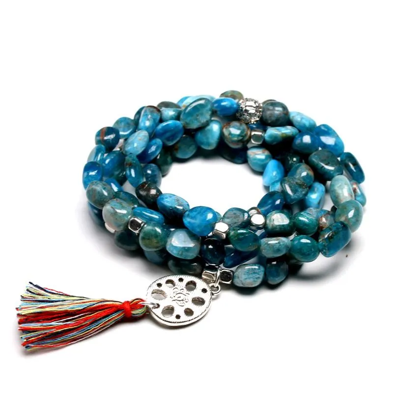 Braccialetti con ciondoli Pietra preziosa 108 Perline Bracciale Mala per donne Uomini Amanti della pietra di apatite naturale non modellata Meditazione Yoga Braccialetti di saluteFascino