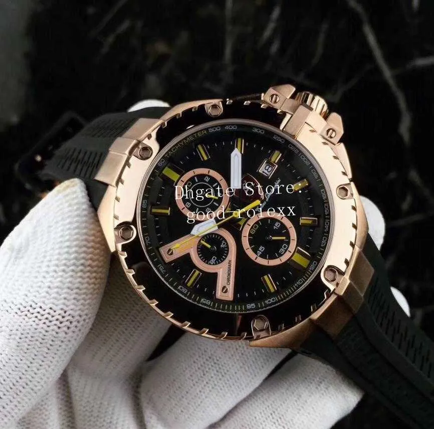 Herrklockor Chronograph VK Quartz Watch Men Tachymetre Black DLC Coating Sport Racing Rose Gold Silicone Rubber Strap Ronda Calender