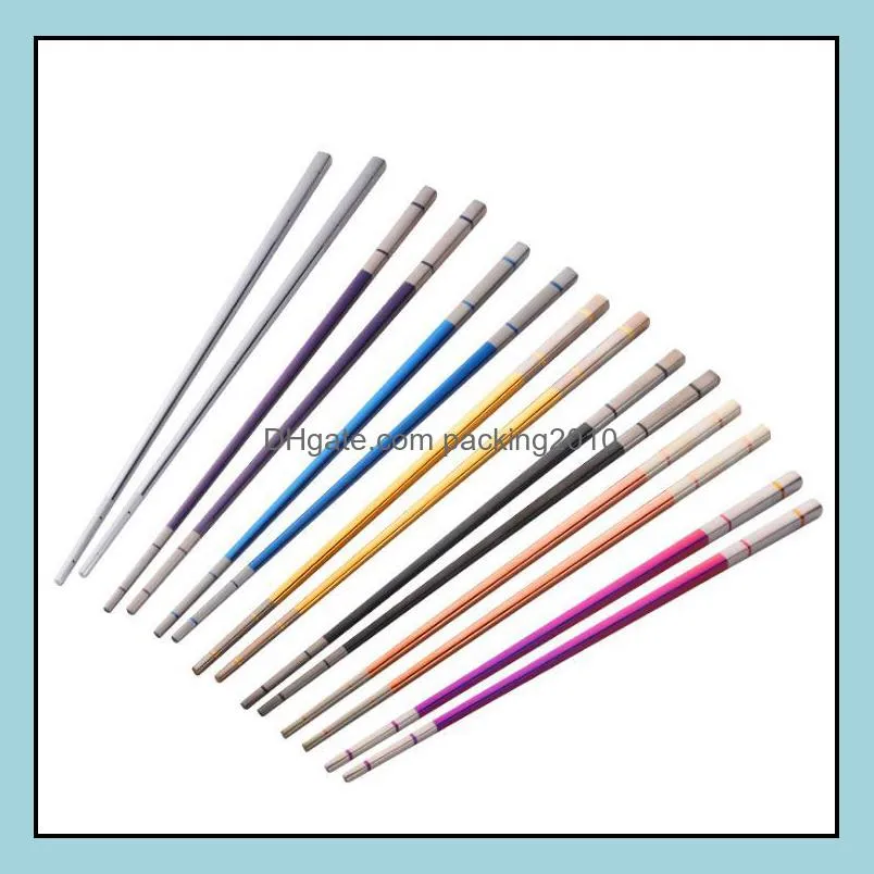 304 stainless steel chopsticks 6 colors electroplated titanium anti-skid chopsticks mirror polished chopsticks hollow anti-scalding