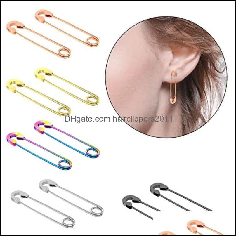 Body Arts Bijoux élégants Boucles d'oreilles en acier inoxydable Cartilage Punk Goth Safety Pin Boucle d'oreille pour hommes et femmes Drop Deliv Topscissors Dhscg