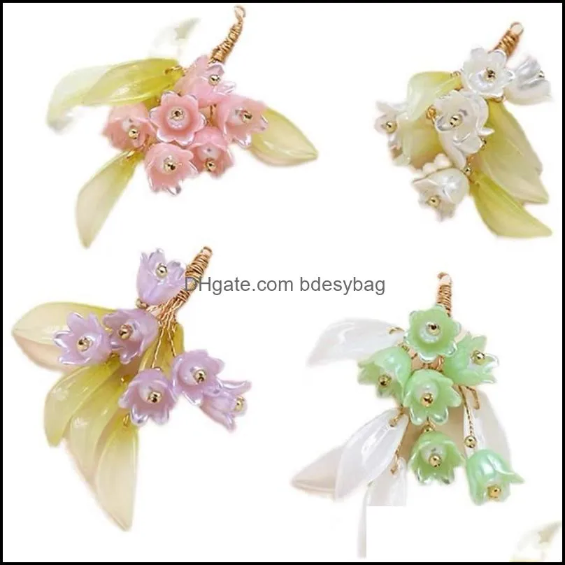 charms summer style 10pcs/lot resin flowers/leaves decoration handmade weave lily of the valley tassel florals diy jewelry