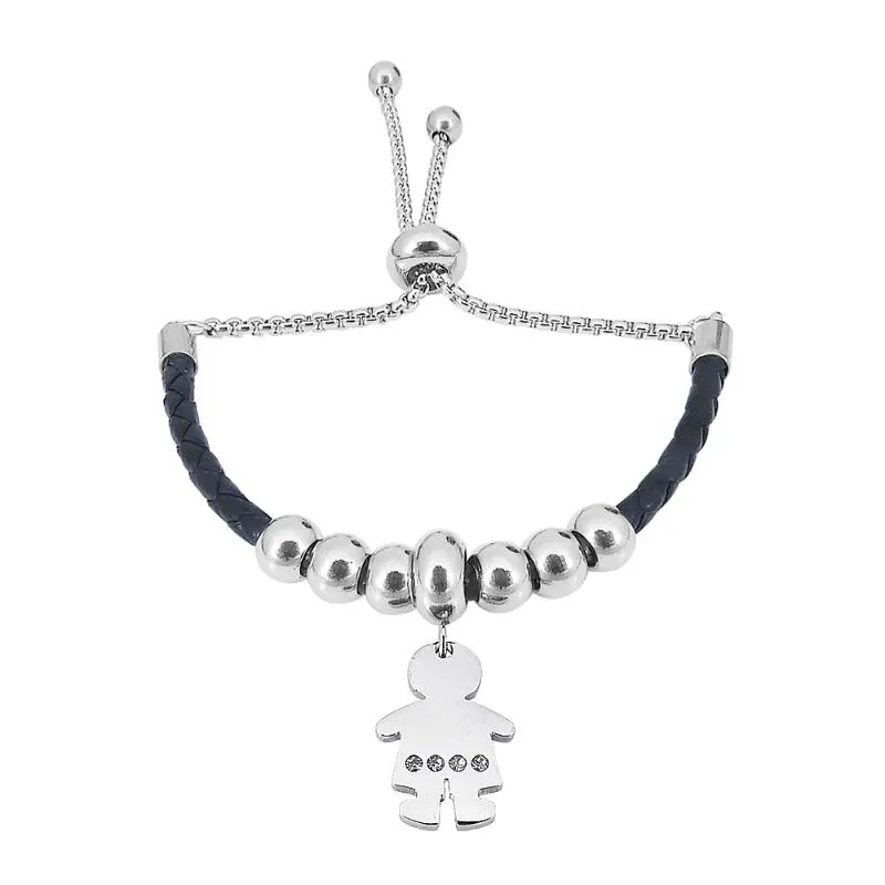 Braccialetti con ciondoli Bambina Ragazzo Coppia Famiglia Mamma Mamma Ciondola Perline Bracciale in pelle in acciaio inossidabile GioielliCiondolo