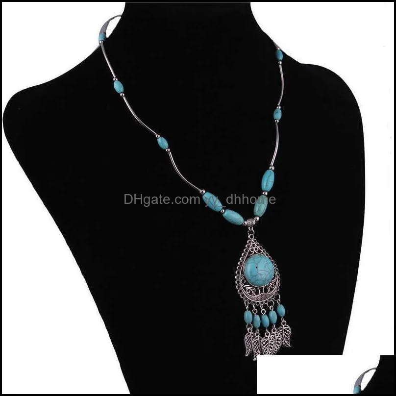 women`s leaf tassel tibetan silver turquoise pendant necklaces fashion gift national style women diy necklace pendants
