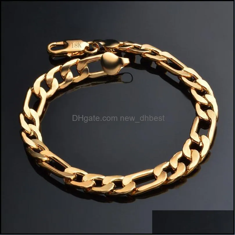 gold bracelet men 3:1nk chic handsome bracelet explosion models 18k gold plating copper jewelry electroplating figaro 8mm mens