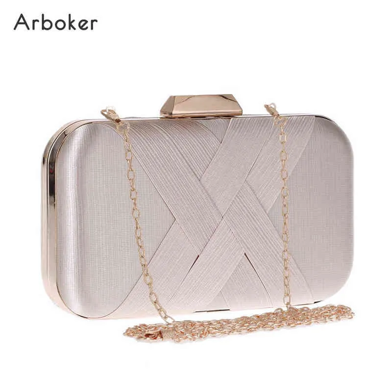 Evening Bags Luxury Weave Evening Bag Women Silk Chain Hand Bags Bridal Wedding Party Purse Vintage Style Handbag Female Shoulder Small Box 220328