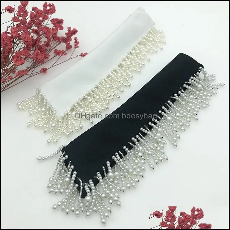 bow ties women white fake collar handmade beads detachable solid color shirt false blouse top vestidos neckwear decor