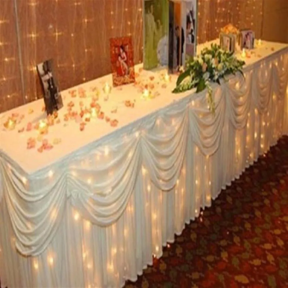 Moda cor branca de cor gelo seda mesa sólida saia mesa de casamento rodapé de 20 pés de comprimento decoração de festas de casamento de aniversário de bebê suprimento de chá de bebê293k