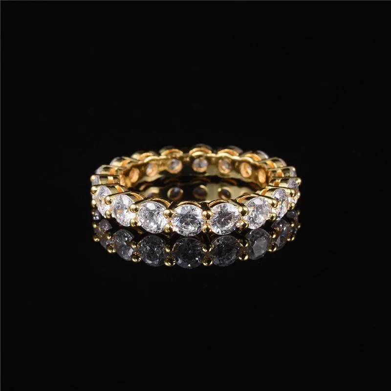 Cluster Ringen Luxe 925 Sterling ZILVEREN INSTELLING PAVE VOLLEDIGE EEUWIGHEID BAND VERTROUWING BRUILOFT Voor Vrouwen DIAMOND 18K Geel Gouden SieradenCluster