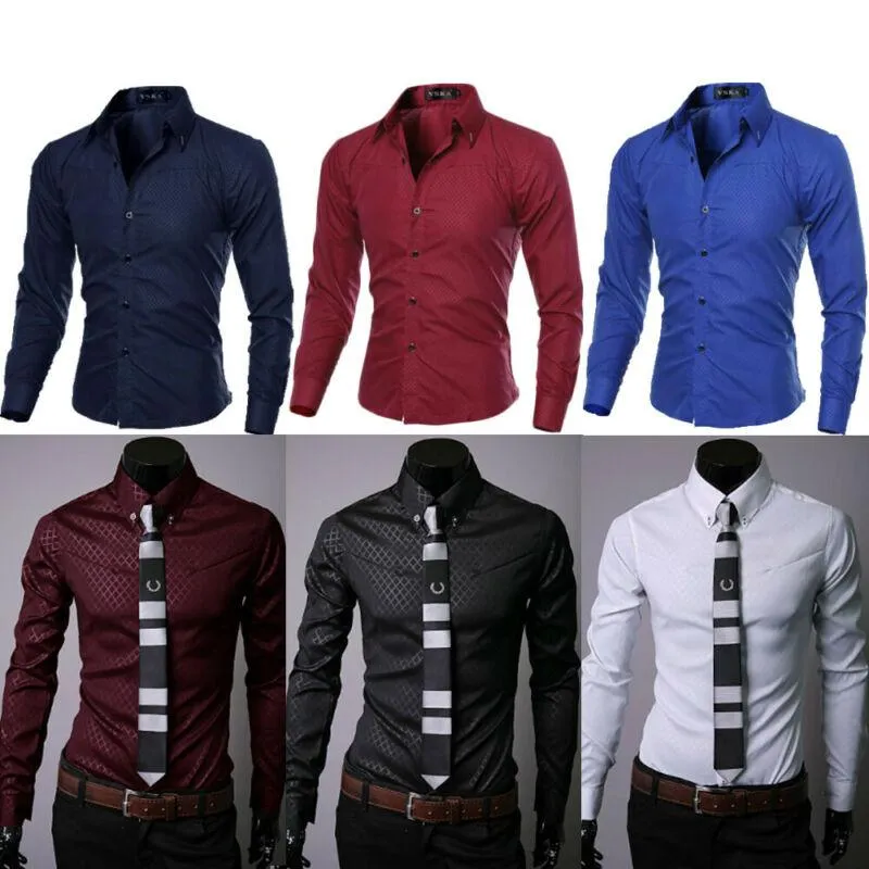 Freizeithemden für Herren, weiß, modisch, luxuriös, langärmelig, Slim-Fit, stilvoll, Marineblau, Rot. Herren