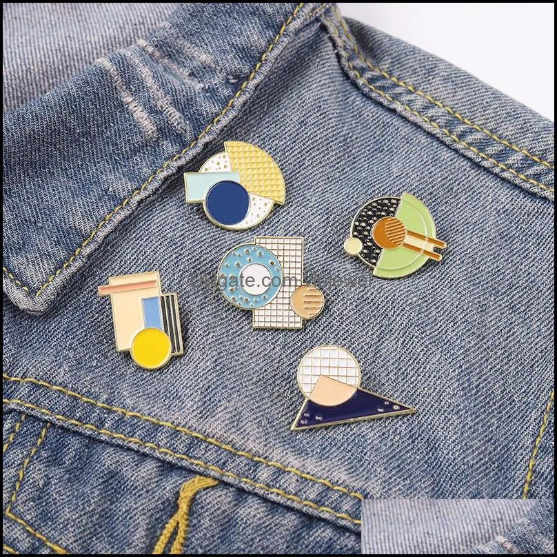 european triangle round geometric shape brooches pins asymmetry mathematics alloy lapel pins women and men enamel handbag clothes sweater badge