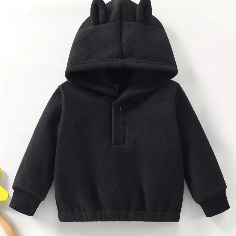 Baby 3D Oor Design Halve Knoop Thermische Hoodie Zij