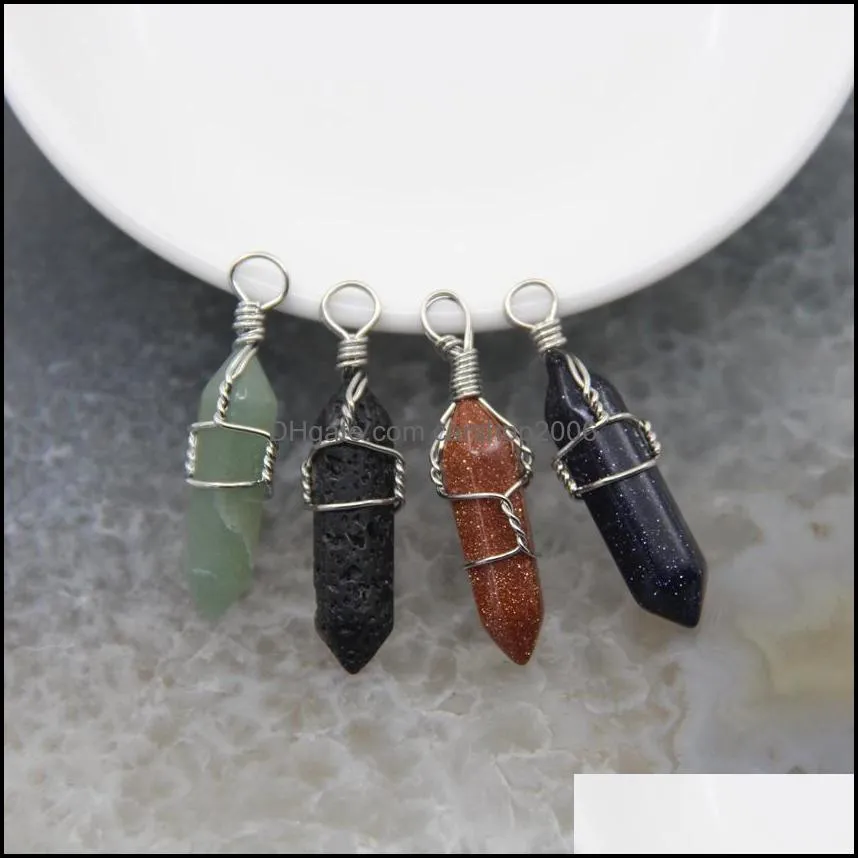 wire wrap chakra stone point pendulum pendant healing crystal reiki charms for necklace jewelry making amethyst rose quartz