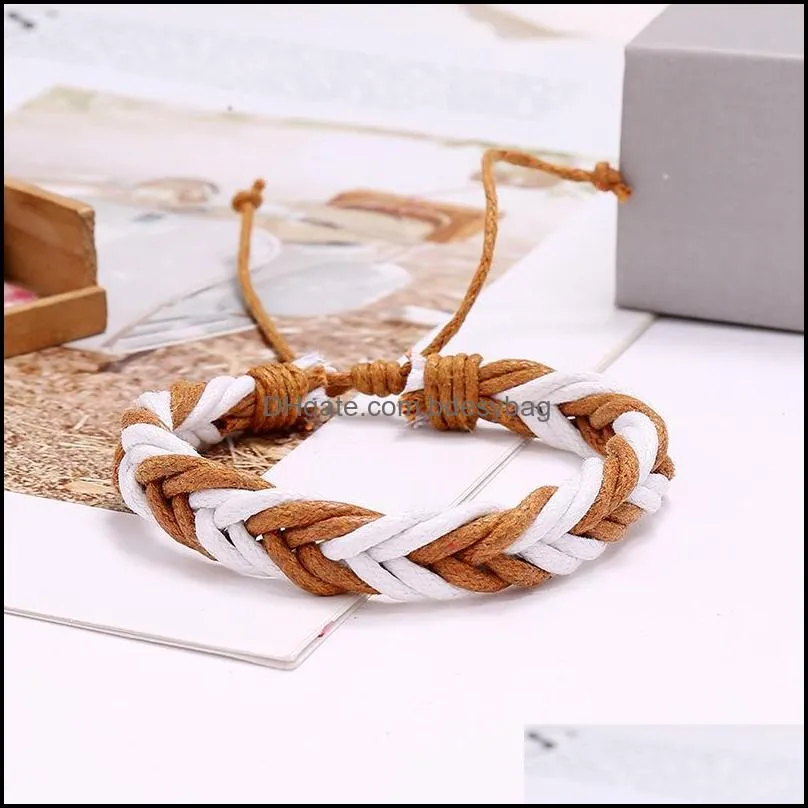 tennis jessingshow vintage handmade genuine white brown wax rope chain bracelet men bracelets & bangles for women wristbands