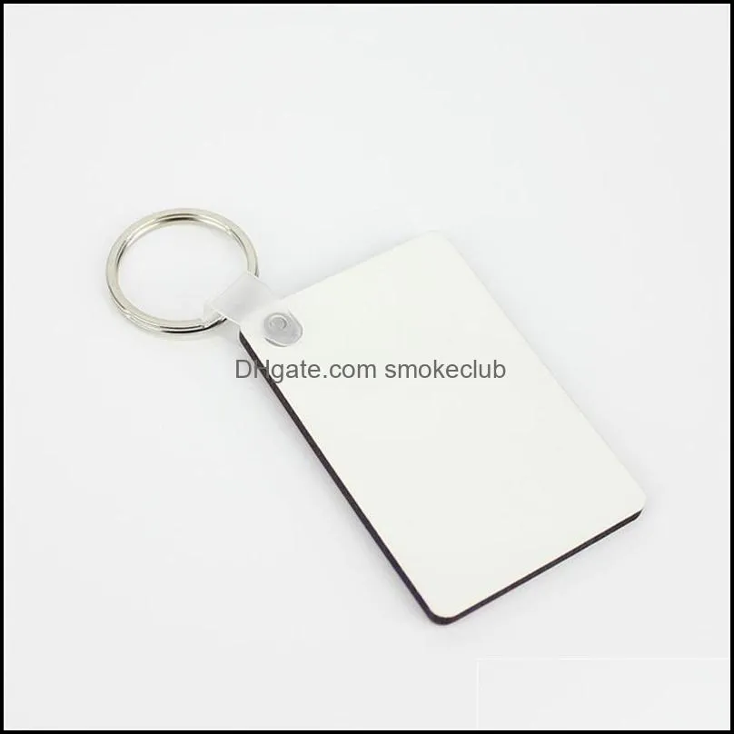 Sublimation Blank Keychain Party Favor MDF Square Wooden Key Pendant Thermal Transfer Double-sided KeyRing White DIY Gift 60*40*3mm Keychains 41