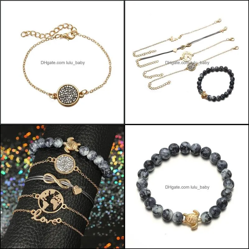 charms bracelets multilayer bracelets bracelet beautiful love bow turtle beaded leather rope five-piece bracelet set