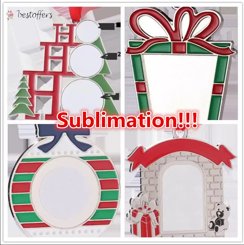 Sublimatie Wit blanco metalen kerstdecoraties Warmtoverdracht Kerstman hanger Diy Christmas Tree Ornamenten Geschenken 2023